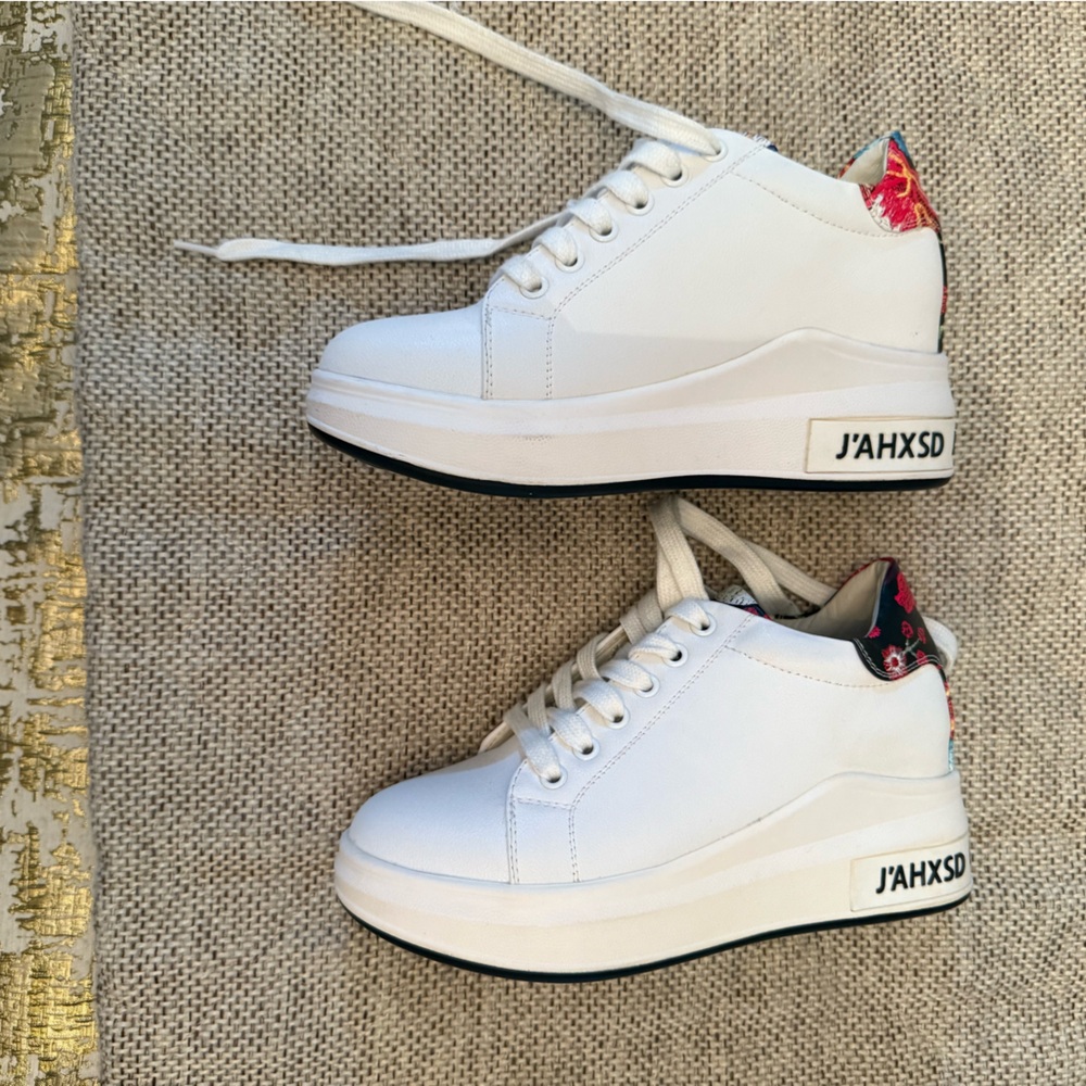 White Platform Sneakers with Floral Detail